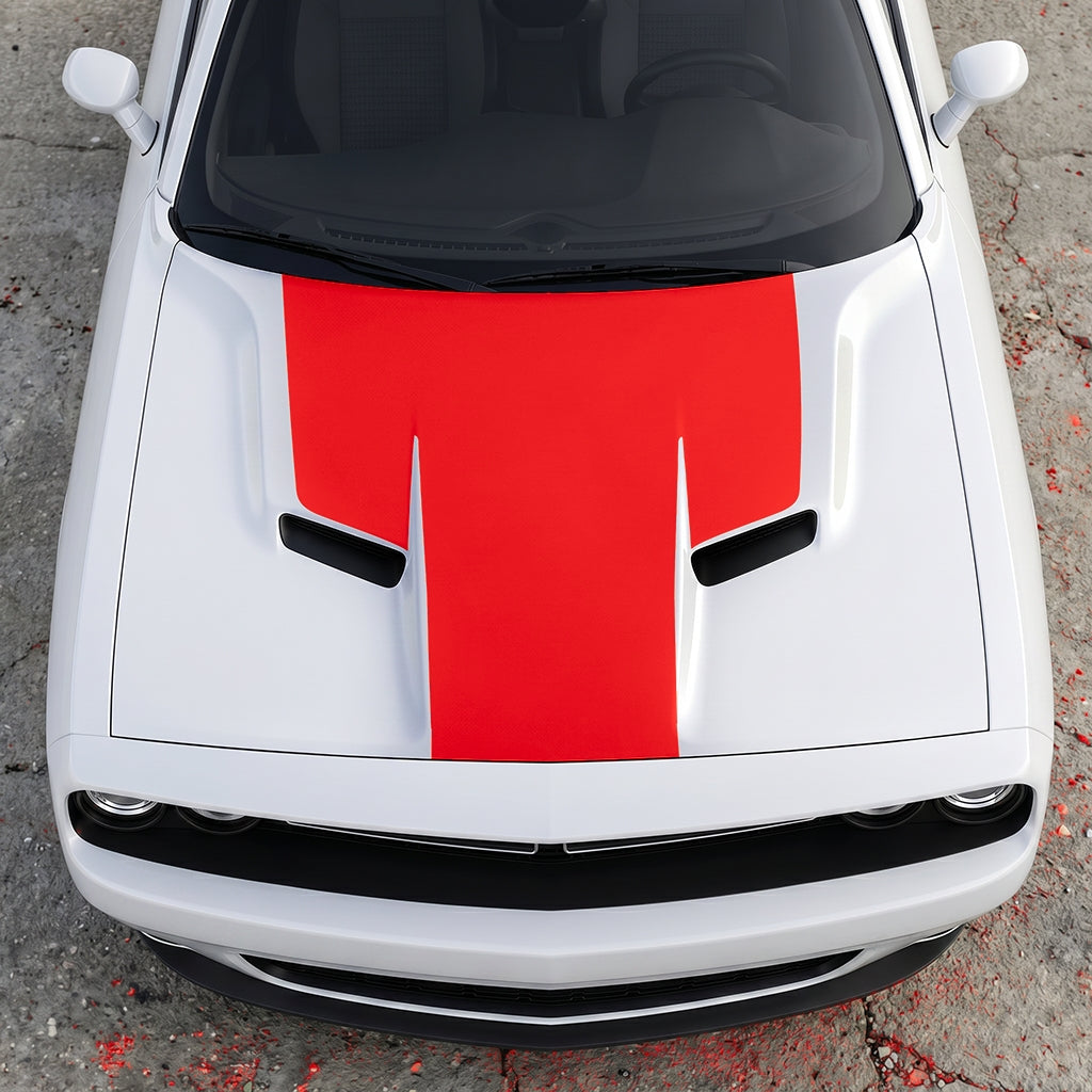 Hood Panel Decal/Sticker - The Foundation - Solid T-Shape - Matte Performance Trim Blackout Graphic Kit - For Dodge Challenger 2015-2024 - Premium Vinyl