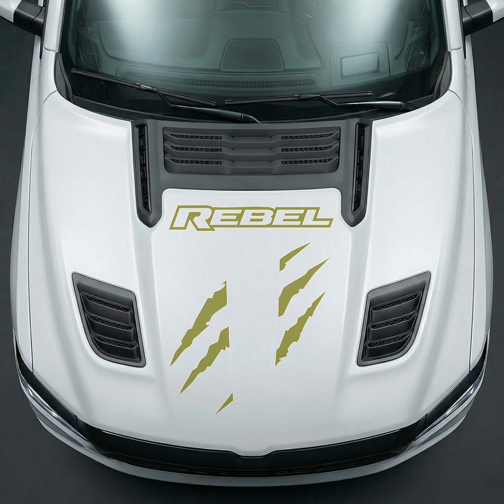 Hood Panel Decal/Sticker - Fierce REBEL Monster Slash - Cut Graphic Kit - For Dodge Ram 2019-2025 - Premium Vinyl