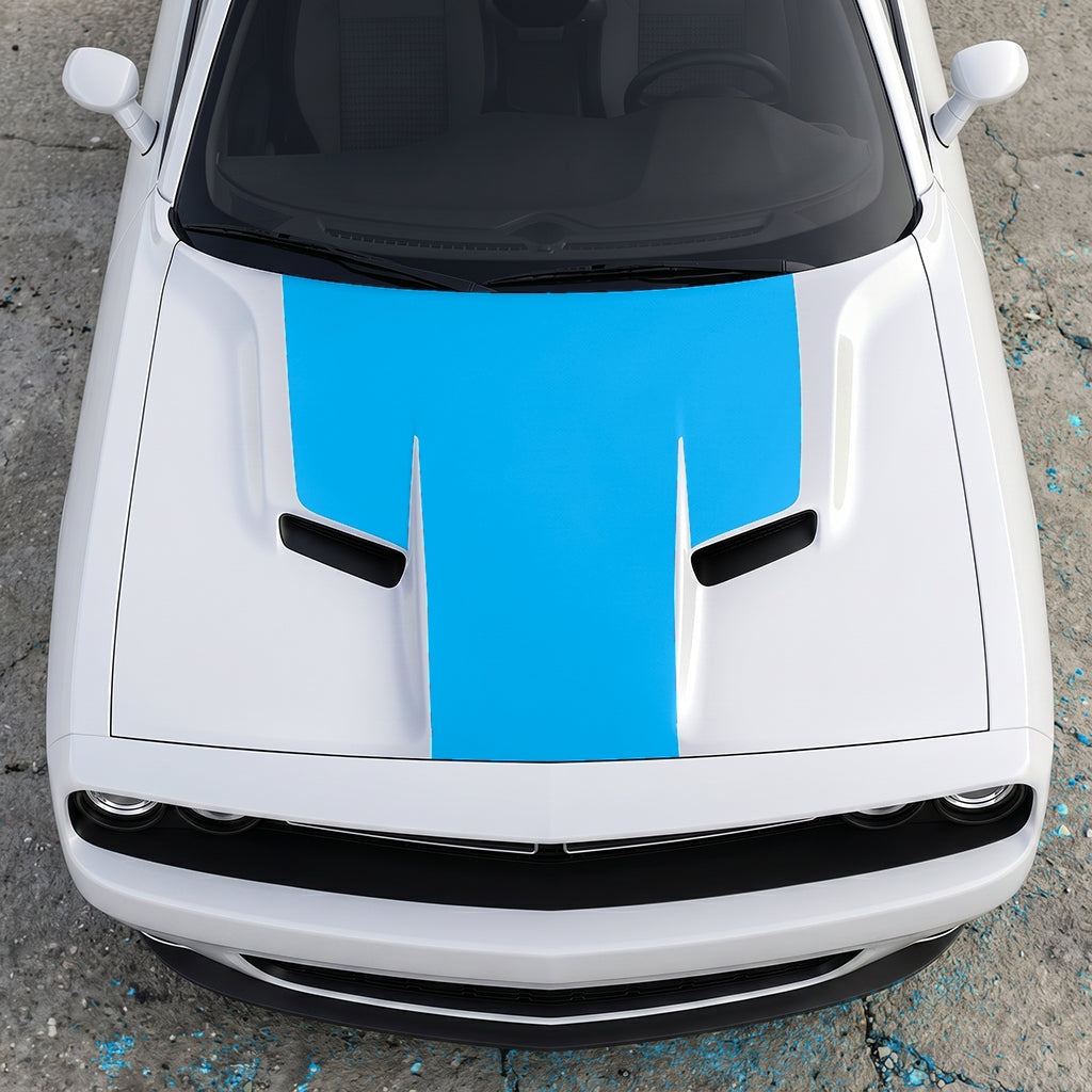 Hood Panel Decal/Sticker - The Foundation - Solid T-Shape - Matte Performance Trim Blackout Graphic Kit - For Dodge Challenger 2015-2024 - Premium Vinyl