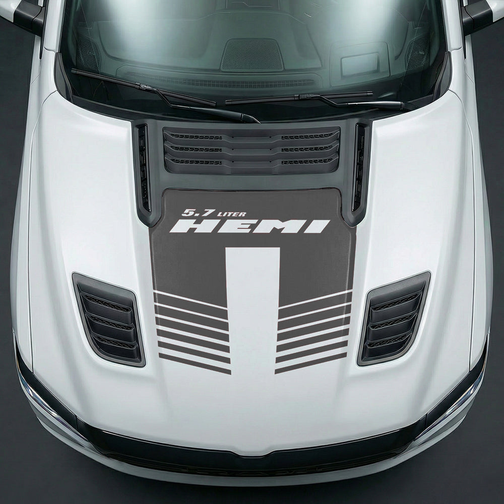 Hood Panel Decal/Sticker - Aggressive 5.7L HEMI Slotted Strobe Graphic Kit - For Dodge Ram 2019-2025 - Premium Vinyl