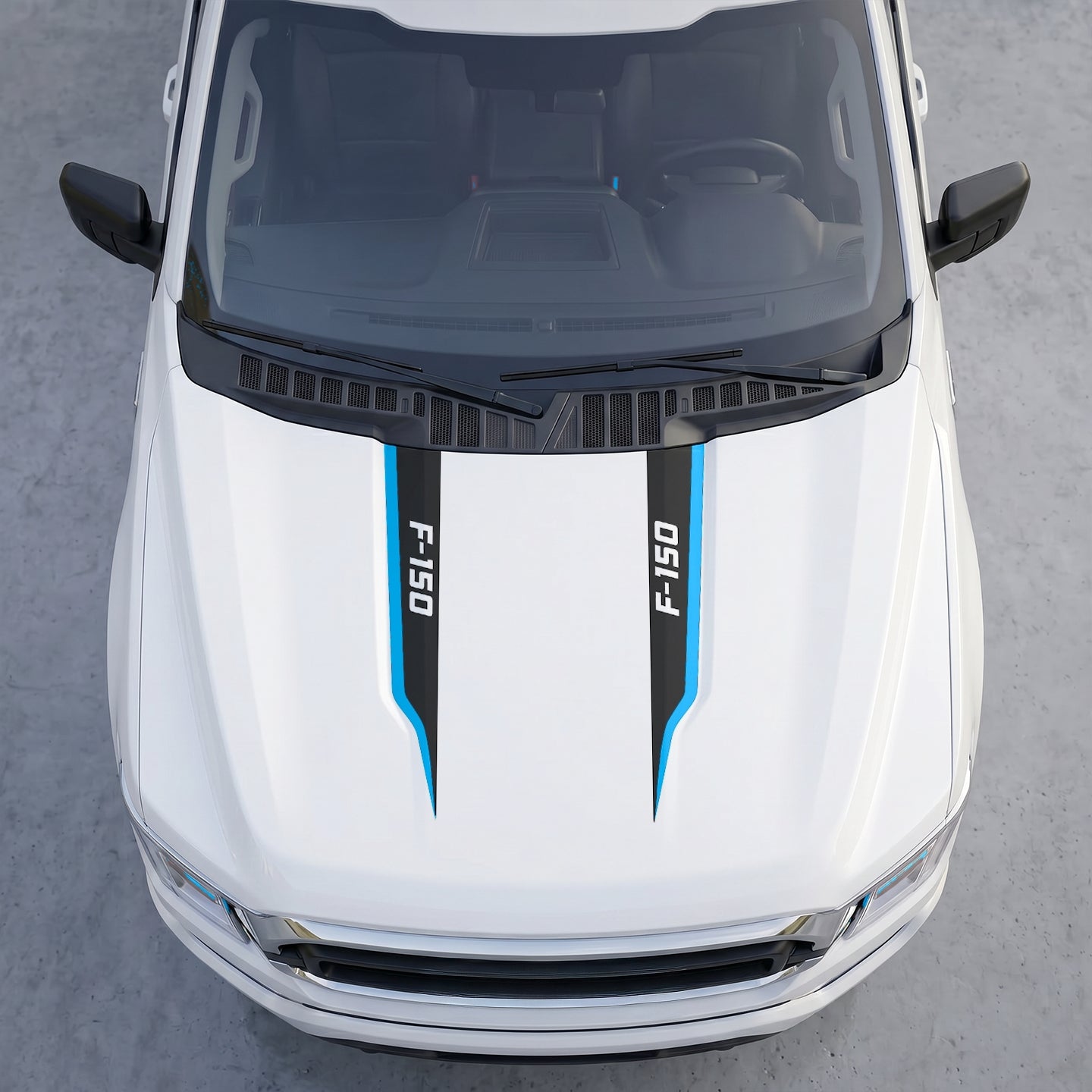 Hood Panel Decal/Sticker - Clean Sport Hood Cowl Accent Stripes – Dual Side Edge Matte Black Vinyl Decals with White Text Graphic Kit - For Ford F-150 F150 2015-2020 - Premium Vinyl
