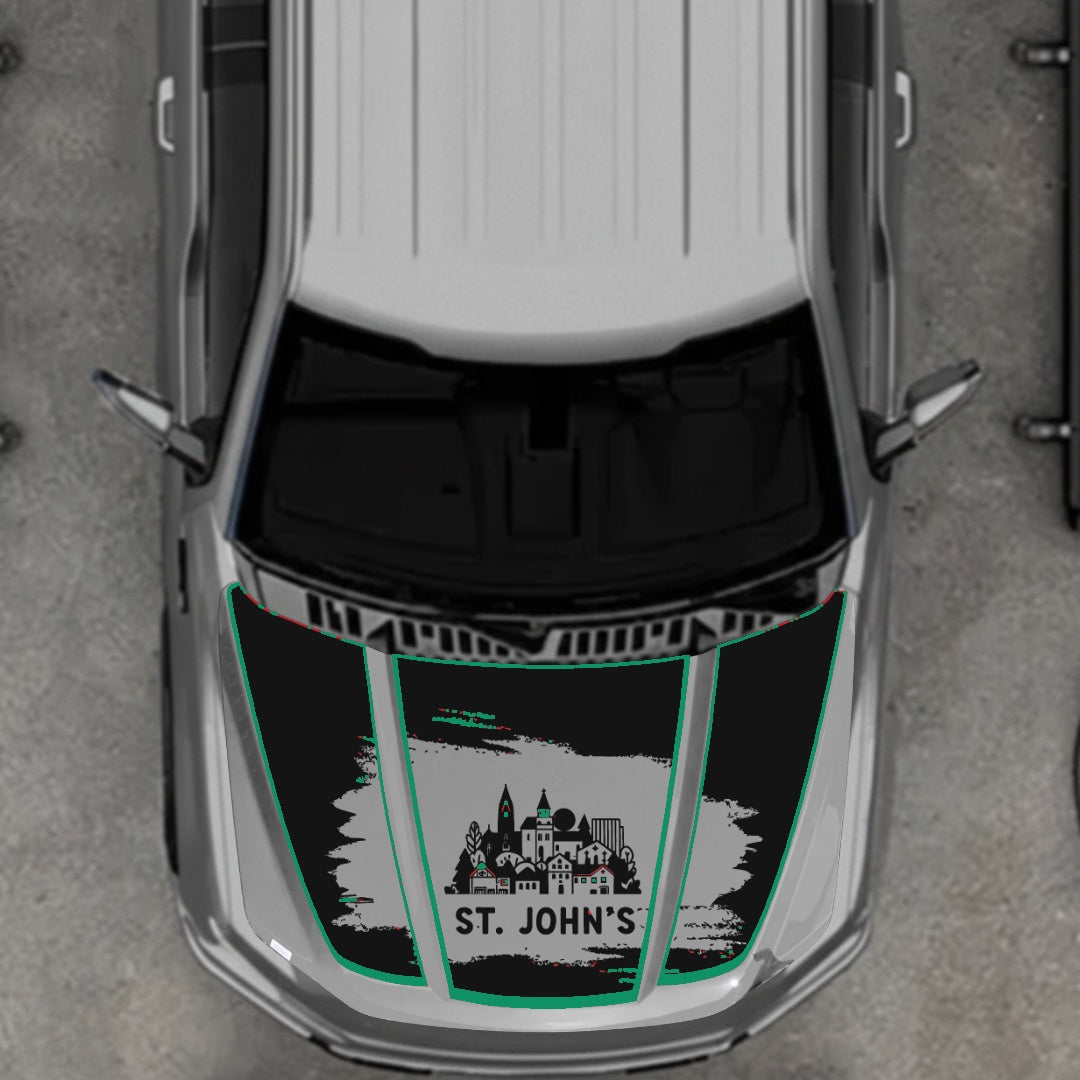 Hood Panel Decal/Sticker - St John's - Cut - Border Graphic Kit - For Ford F-150 2020-2026 - Premium Vinyl