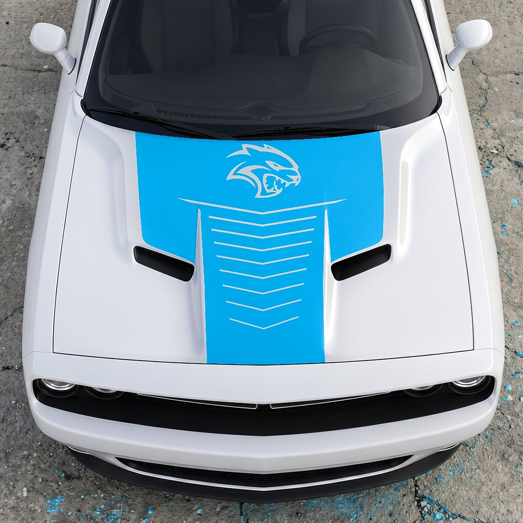 Hood Panel Decal/Sticker - Hellcat Apex Grille-Fade - Stealth Ribbed Aero Graphic Kit - For Dodge Challenger 2015-2024 - Premium Vinyl