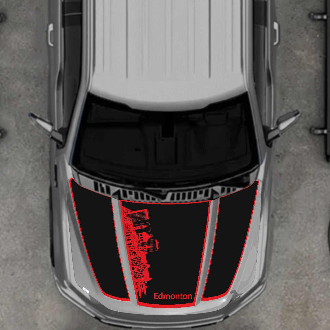 Hood Panel Decal/Sticker - Edmonton Skyline - Border Graphic Kit - For Ford F-150 2020-2026 - Premium Vinyl