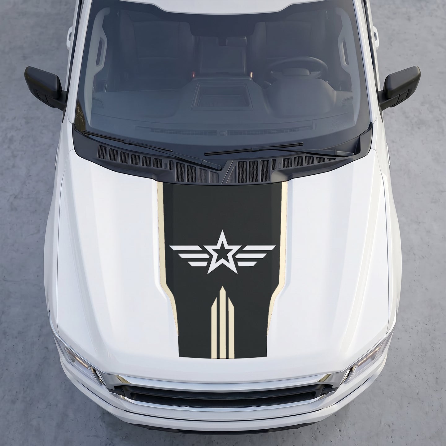Hood Panel Decal/Sticker - Military Star & Wings Hood Decal – Tactical Aviation Emblem Vinyl Wrap with Center Hash Stripes Graphic Kit - For Ford F-150 F150 2015-2020 - Premium Vinyl