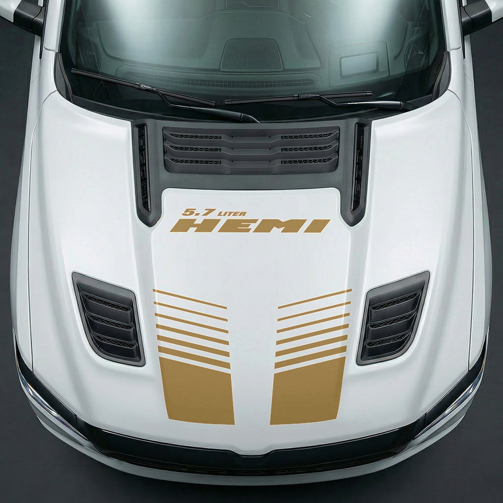 Hood Panel Decal/Sticker - Aggressive 5.7L HEMI Slotted Strobe - Cut Graphic Kit - For Dodge Ram 2019-2025 - Premium Vinyl