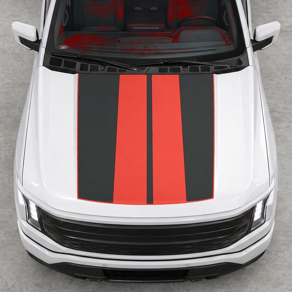 Hood Panel Decal/Sticker - Double Stripes Graphic Decal Graphic Kit - For FORD F-150 2015-2020 - Premium Vinyl