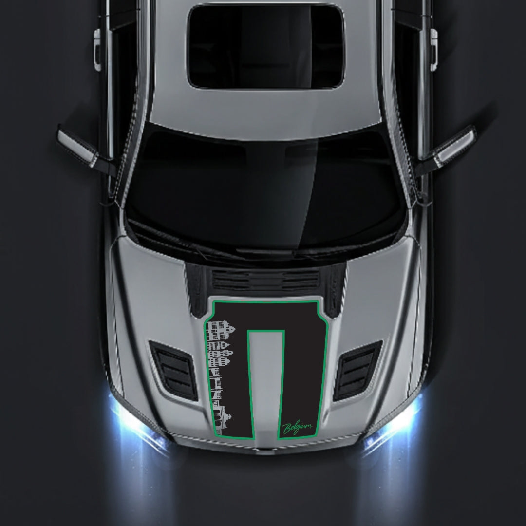 Hood Panel Decal/Sticker - Belgium Skyline - Cut - Border Graphic Kit - For Dodge RAM 1500 2019-2025 - Premium Vinyl