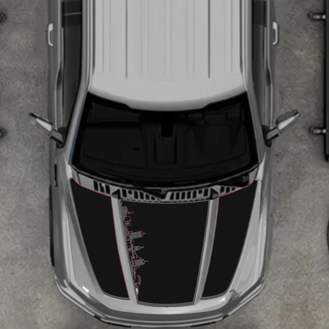 Hood Panel Decal/Sticker - Winnipeg Skyline - Border Graphic Kit - For Ford F-150 2020-2026 - Premium Vinyl