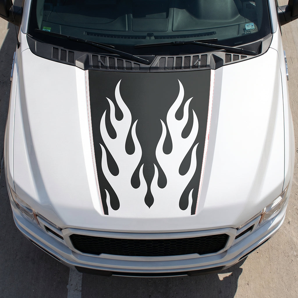 Hood Panel Decal/Sticker - Twin Burning Flames Graphic Decal Graphic Kit - For Ford F-150 2015-2020 - Premium Vinyl