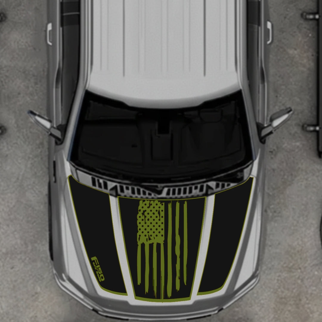 Hood Panel Decal/Sticker - USA Style 2 - Border Graphic Kit - For Ford F-150 2020-2026 - Premium Vinyl