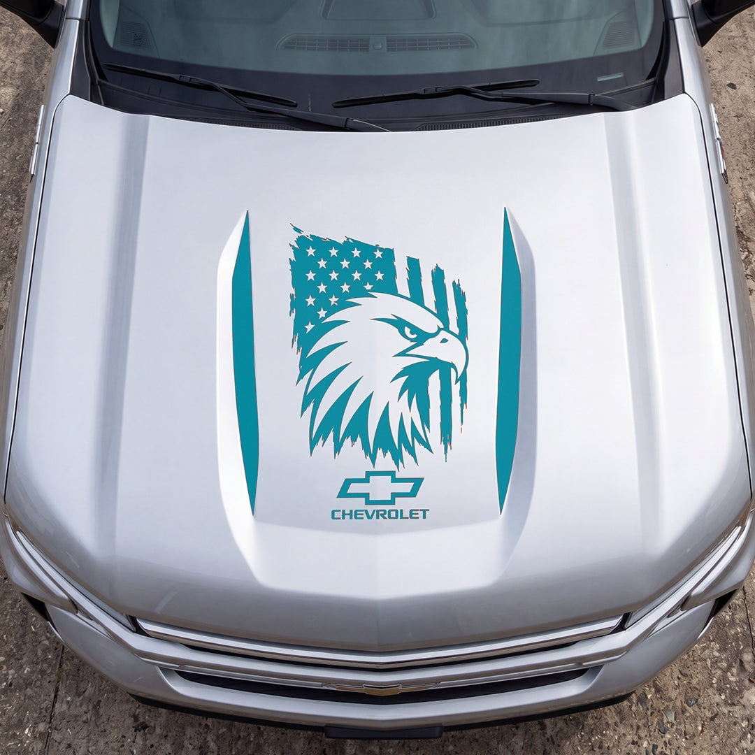 Hood Panel Decal/Sticker - American Eagle Head Graphic Decal Graphic Kit - For Chevrolet Silverado 2019-2024 - Premium Vinyl