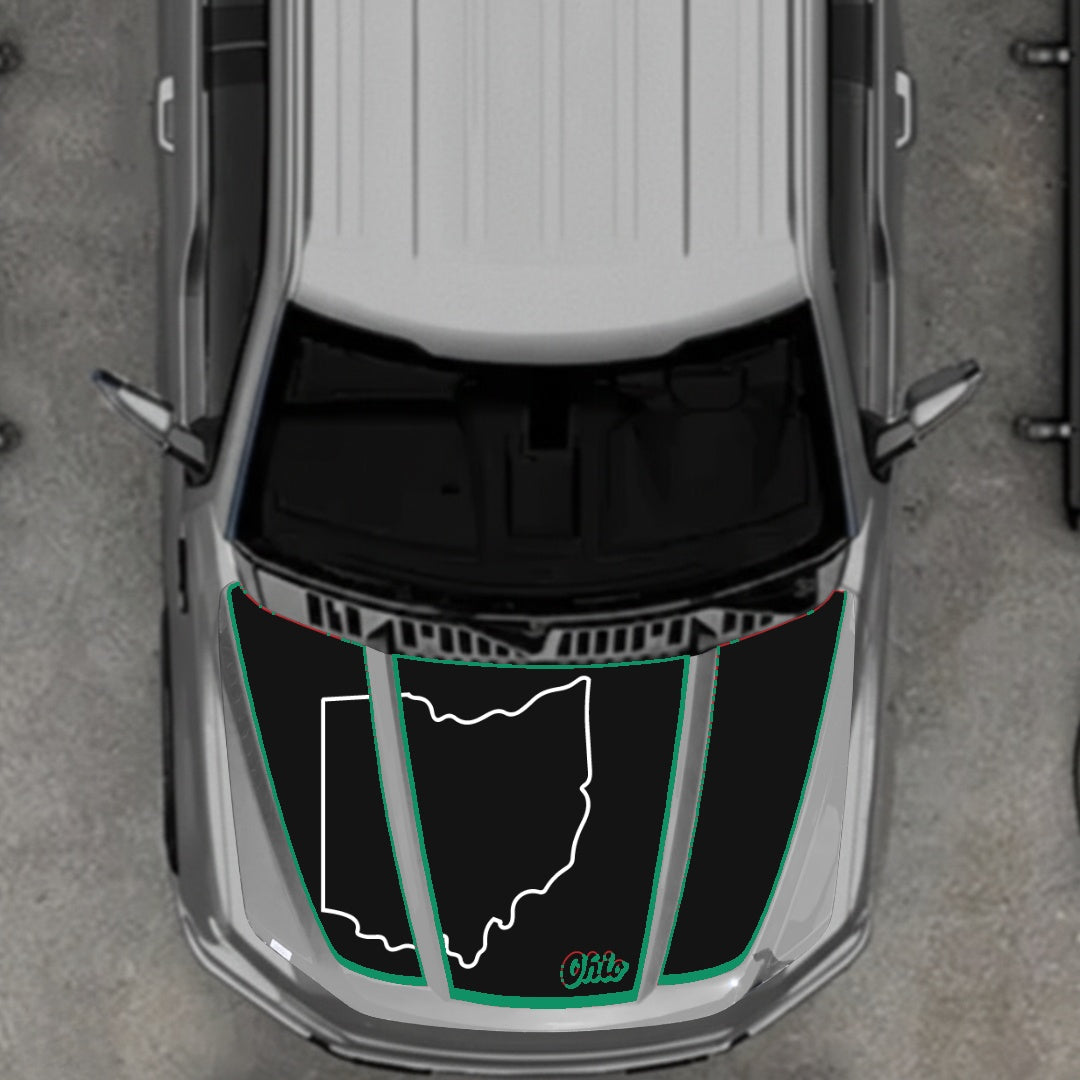 Hood Panel Decal/Sticker - Ohio - Cut - Border Graphic Kit - For Ford F-150 2020-2026 - Premium Vinyl