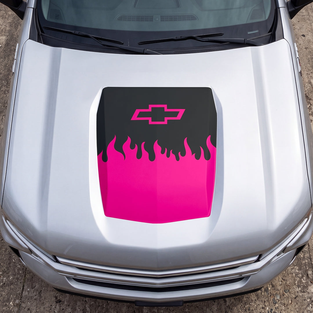 Hood Panel Decal/Sticker - Burning Flames Graphic Decal Graphic Kit - For Chevrolet Silverado 2019-2024 - Premium Vinyl