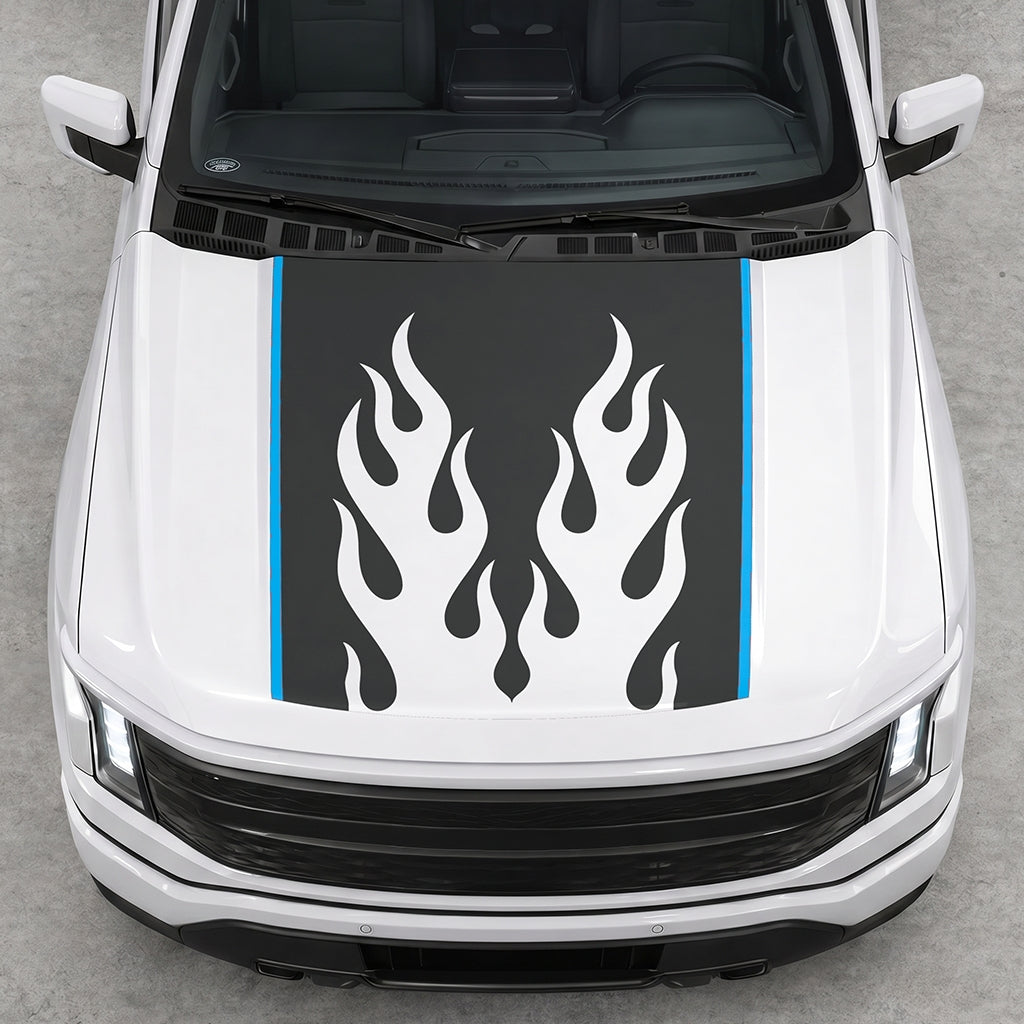 Hood Panel Decal/Sticker - Twin Burning Flames Graphic Decal Graphic Kit - For Ford F-150 2015-2020 - Premium Vinyl