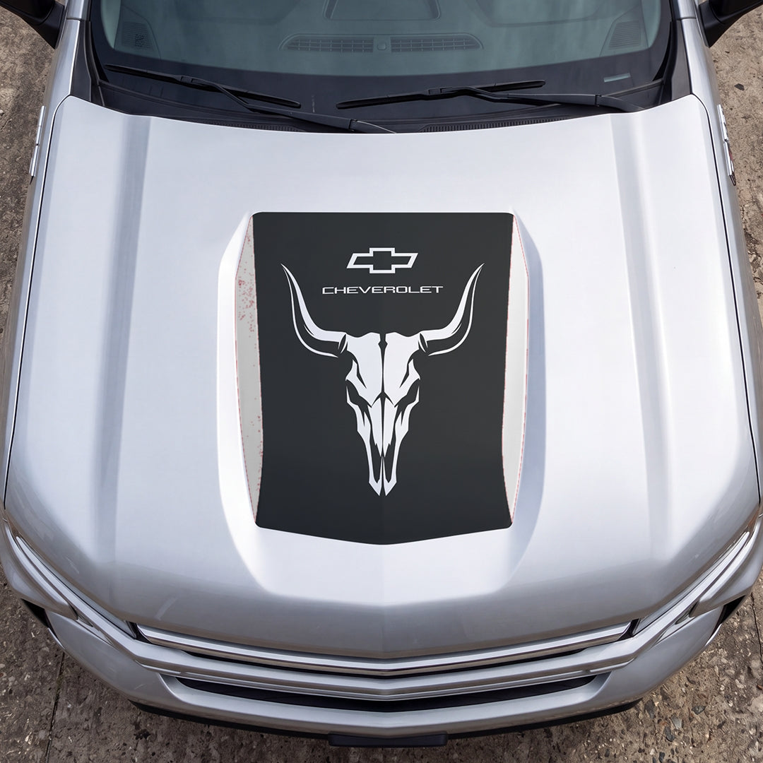 Hood Panel Decal/Sticker - Bison Skull Graphic Decal Graphic Kit - For Chevrolet Silverado 2019-2024 - Premium Vinyl
