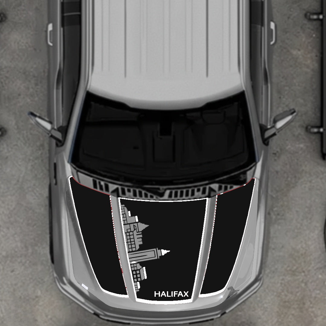 Hood Panel Decal/Sticker - Halifax Skyline - Cut - Border Graphic Kit - For Ford F-150 2020-2026 - Premium Vinyl