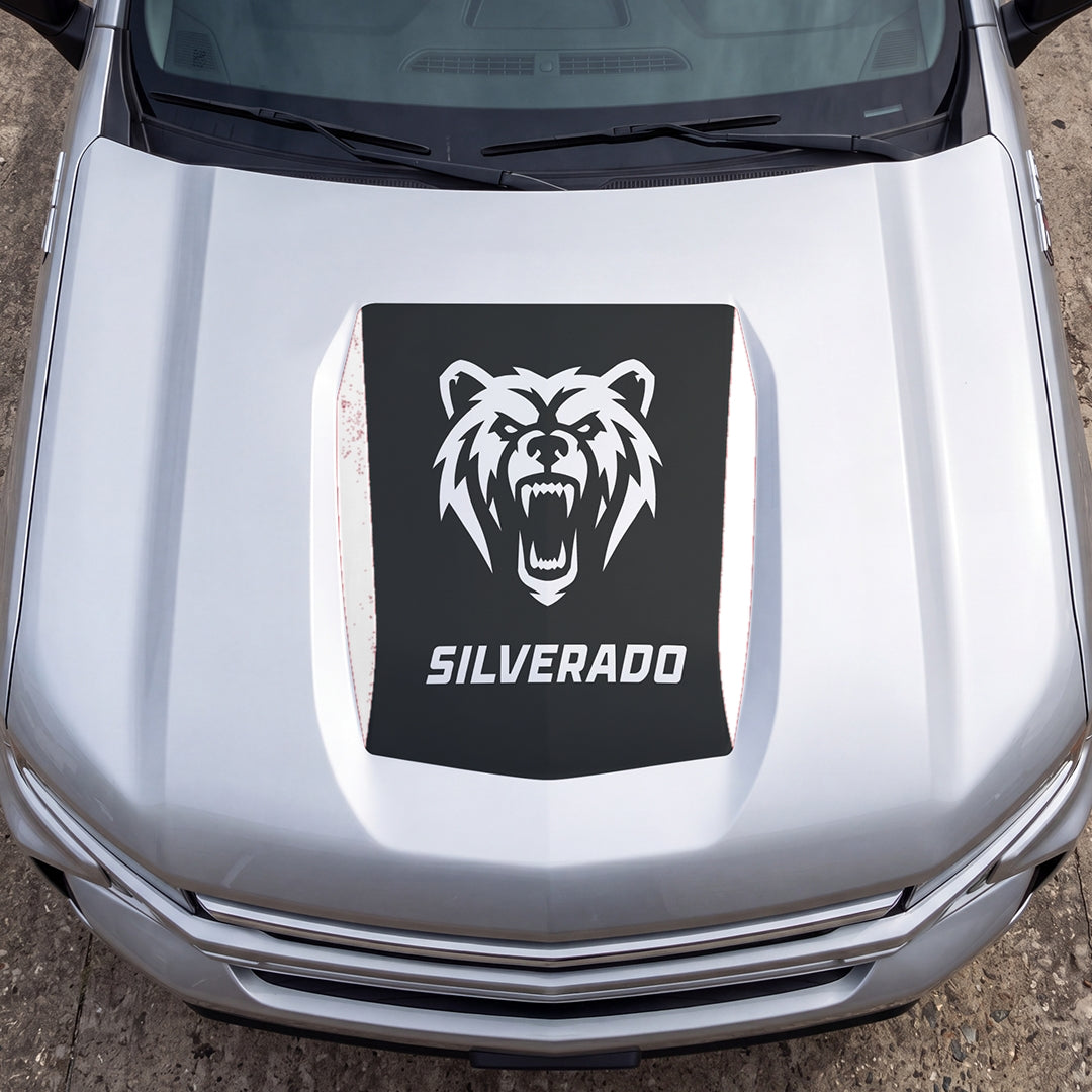 Hood Panel Decal/Sticker - Aggressive Bear Face Graphic Decal Graphic Kit - For Chevrolet Silverado 2019-2024 - Premium Vinyl