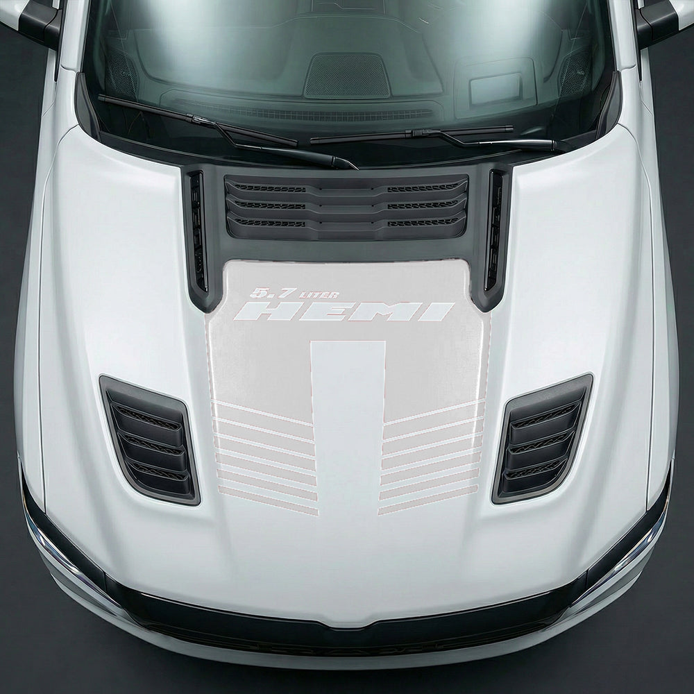 Hood Panel Decal/Sticker - Aggressive 5.7L HEMI Slotted Strobe Graphic Kit - For Dodge Ram 2019-2025 - Premium Vinyl