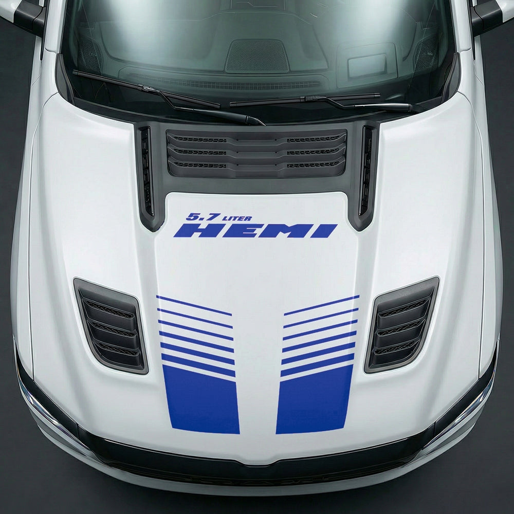 Hood Panel Decal/Sticker - Aggressive 5.7L HEMI Slotted Strobe - Cut Graphic Kit - For Dodge Ram 2019-2025 - Premium Vinyl