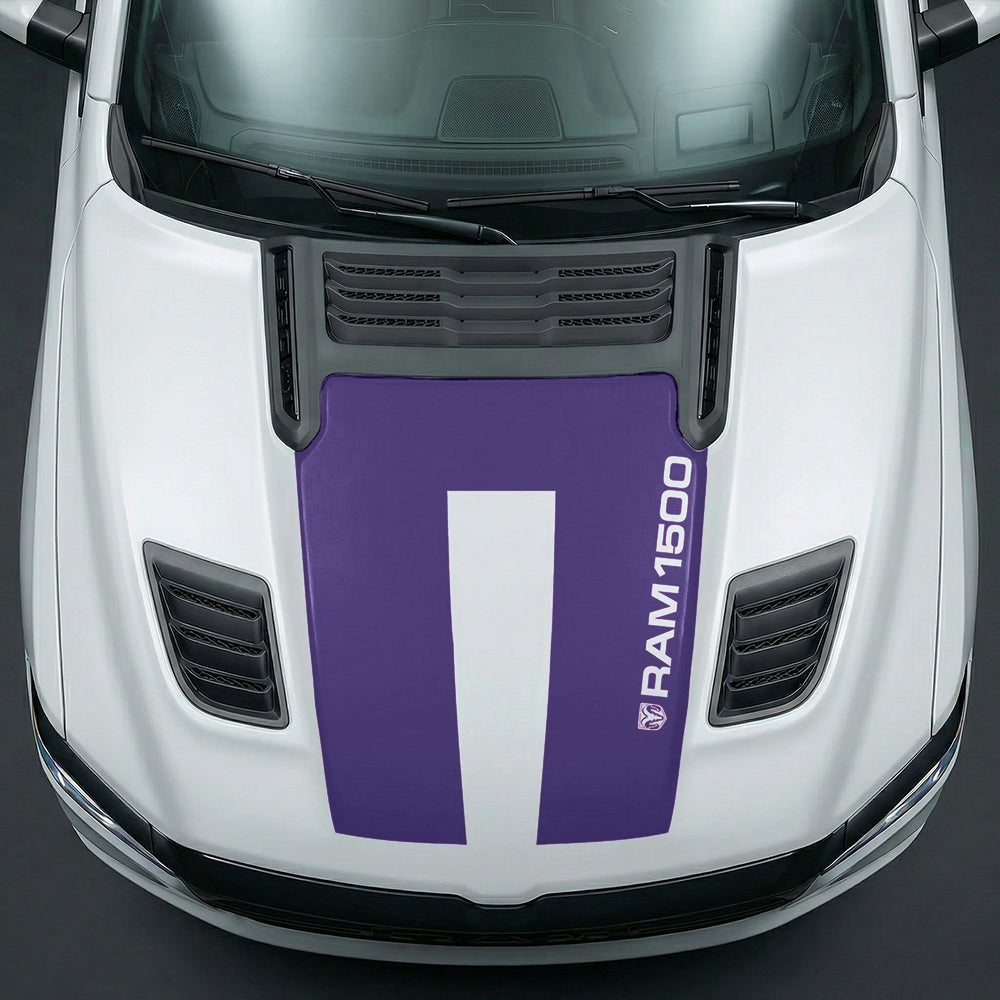 Hood Panel Decal/Sticker - Sleek Vertical RAM 1500 Text & Logo Minimalist Graphic Kit - For Dodge Ram 2019-2025 - Premium Vinyl