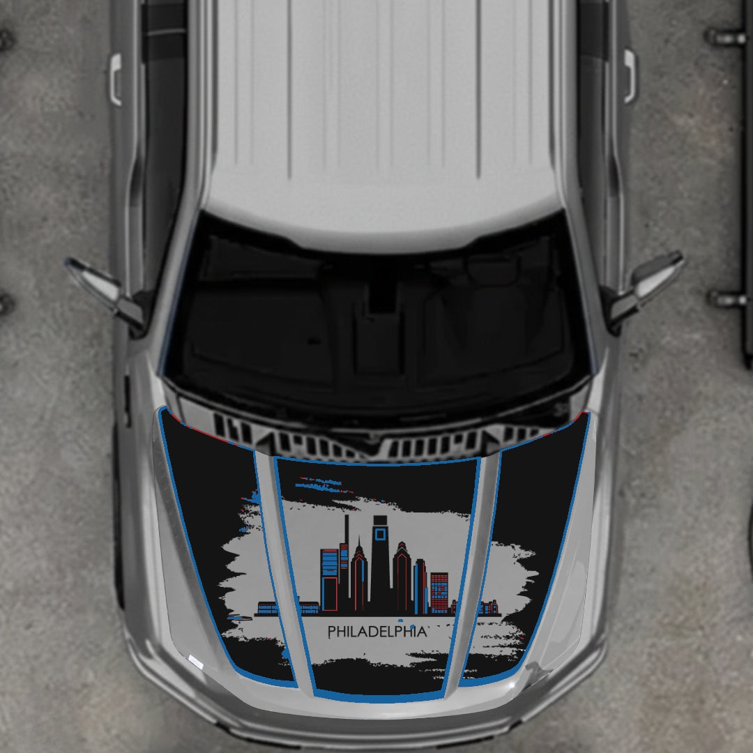 Hood Panel Decal/Sticker - Philadelphia - Cut - Border Graphic Kit - For Ford F-150 2020-2026 - Premium Vinyl