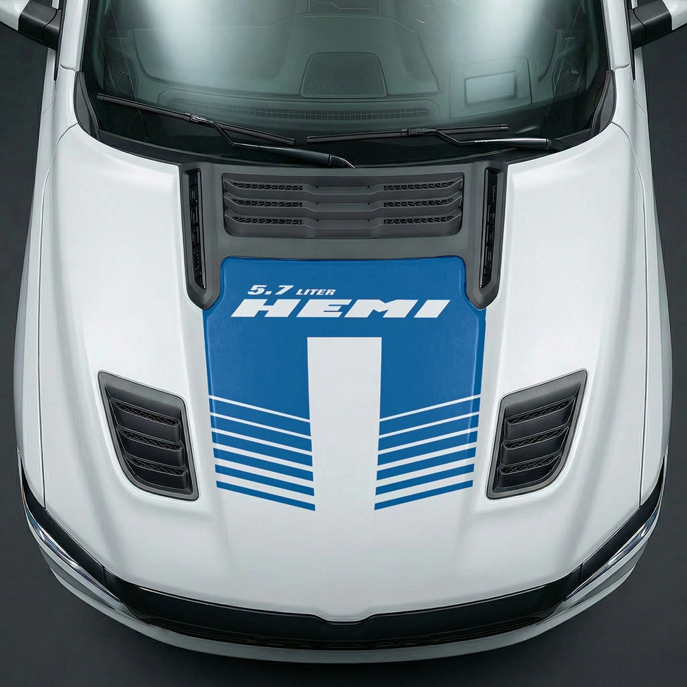 Hood Panel Decal/Sticker - Aggressive 5.7L HEMI Slotted Strobe Graphic Kit - For Dodge Ram 2019-2025 - Premium Vinyl