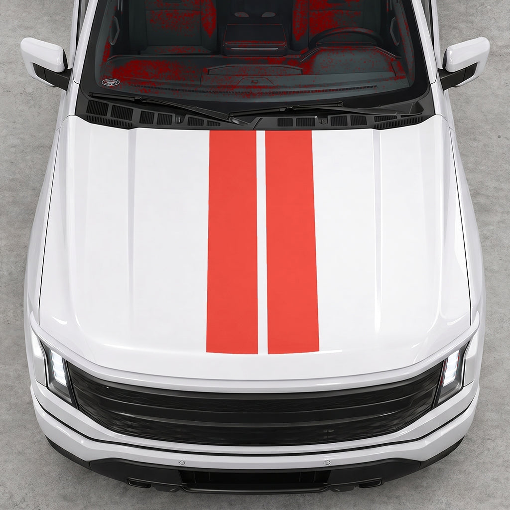 Hood Panel Decal/Sticker - Cut Double Stripes Graphic Decal Graphic Kit - For FORD F-150 2015-2020 - Premium Vinyl