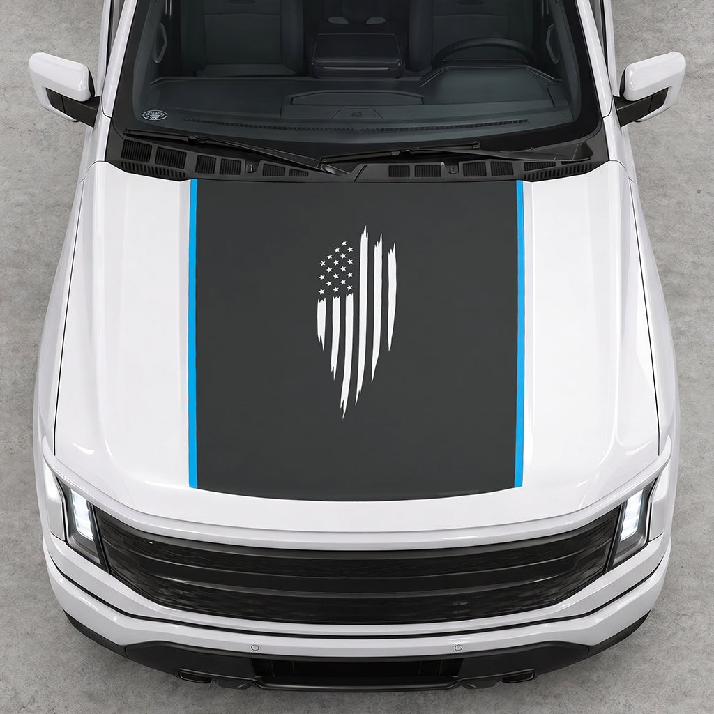 Hood Panel Decal/Sticker - Scratched America Flag Graphic Decal Graphic Kit - For Ford F-150 2015-2020 - Premium Vinyl