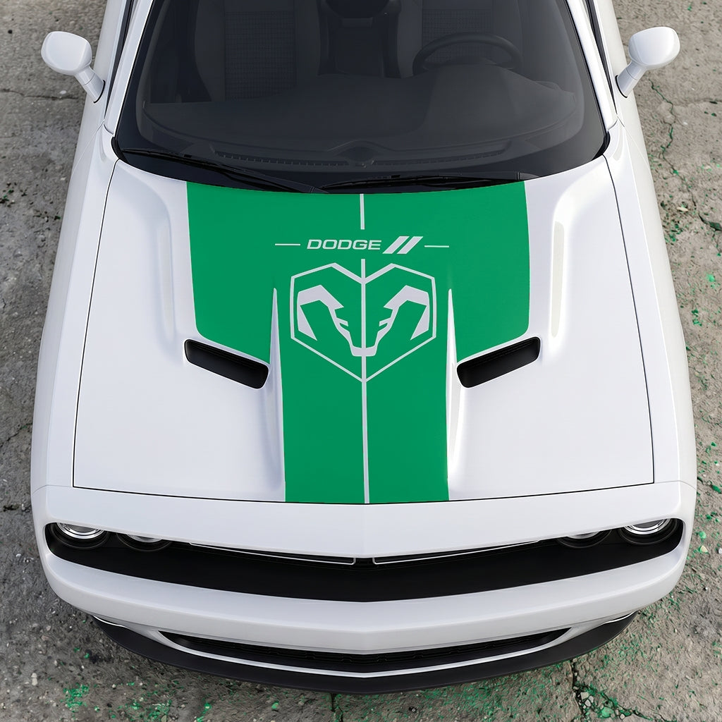 Hood Panel Decal/Sticker - Modern Ram Heritage Diamond Shield Overlay - Dodge Logo Split Stripe Graphic Kit - For Dodge Challenger 2015-2024 - Premium Vinyl