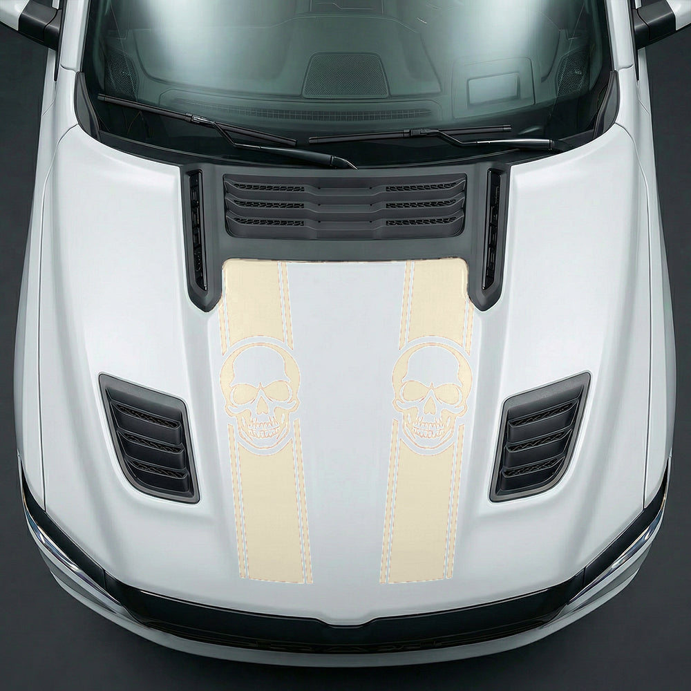 Hood Panel Decal/Sticker - Sinister Skull Racing Stripes Graphic Kit - For Dodge Ram 2019-2025 - Premium Vinyl