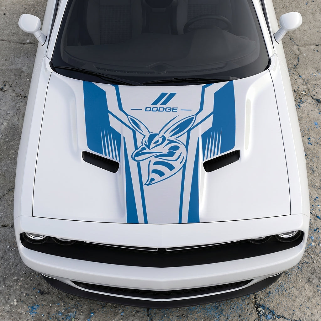 Hood Panel Decal/Sticker - Scat Pack Angry Bee Aerodynamic - Dual-Wing Performance Series Graphic Kit - For Dodge Challenger 2015-2024 - Premium Vinyl
