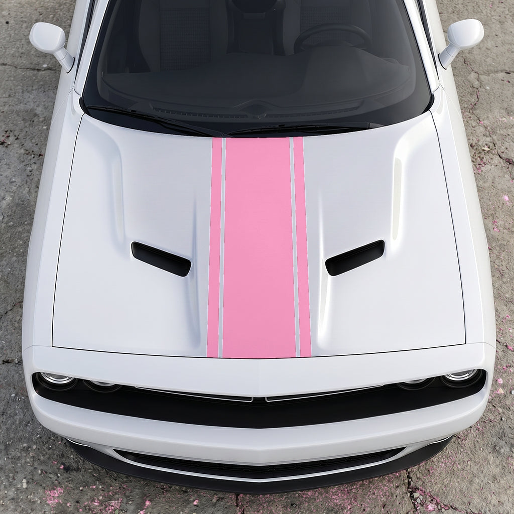 Hood Panel Decal/Sticker - Classic Rally Center Stripe - Dual-Pin Accent Hood & Trunk Racing Graphic Kit - For Dodge Challenger 2015-2024 - Premium Vinyl