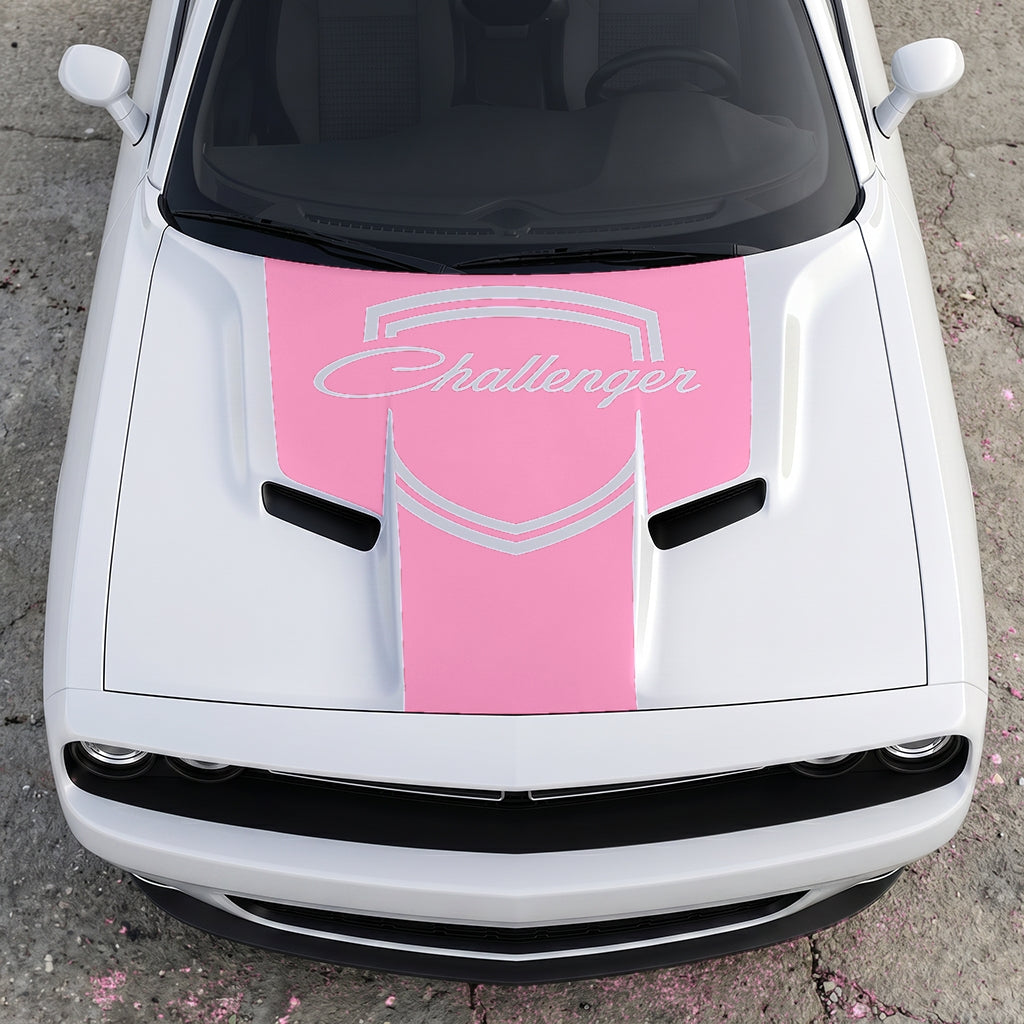 Hood Panel Decal/Sticker - Challenger Retro Script Shield - Vintage Style Crest Graphic Kit - For Dodge Challenger 2015-2024 - Premium Vinyl