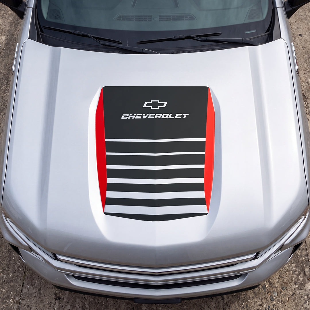 Hood Panel Decal/Sticker - Solid Wavy Border Graphic Decal Graphic Kit - For Chevrolet Silverado 2019-2024 - Premium Vinyl