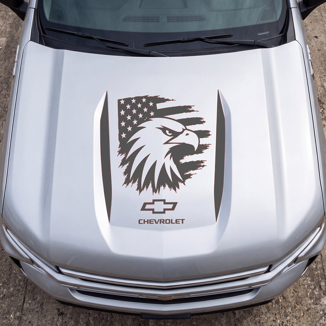 Hood Panel Decal/Sticker - Proud American Eagle Head Graphic Decal Graphic Kit - For Chevrolet Silverado 2019-2024 - Premium Vinyl