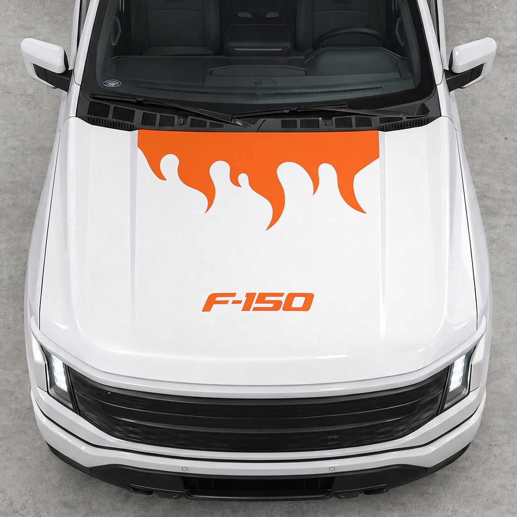 Hood Panel Decal/Sticker - Burning Flames Graphic Decal Graphic Kit - For Ford F-150 2015-2020 - Premium Vinyl