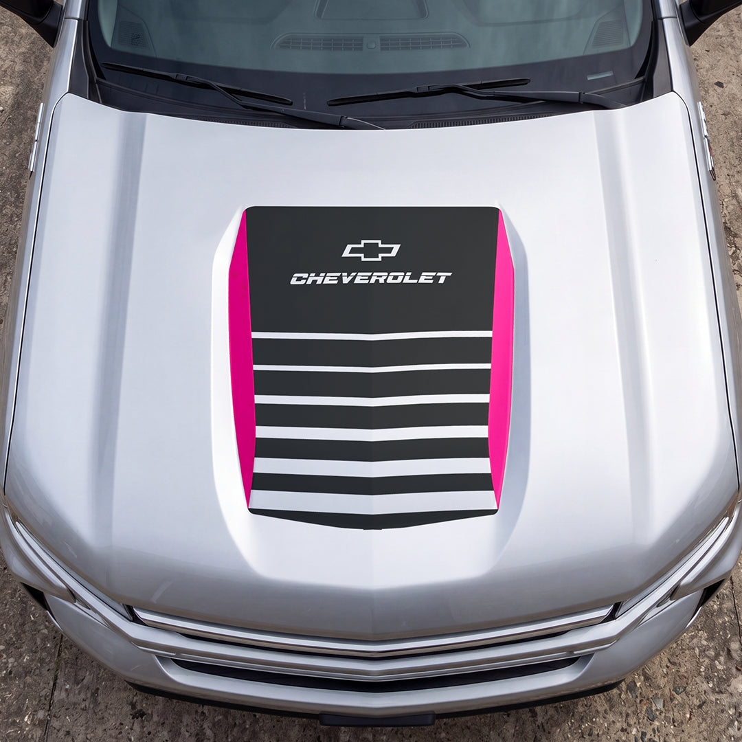 Hood Panel Decal/Sticker - Solid Wavy Border Graphic Decal Graphic Kit - For Chevrolet Silverado 2019-2024 - Premium Vinyl