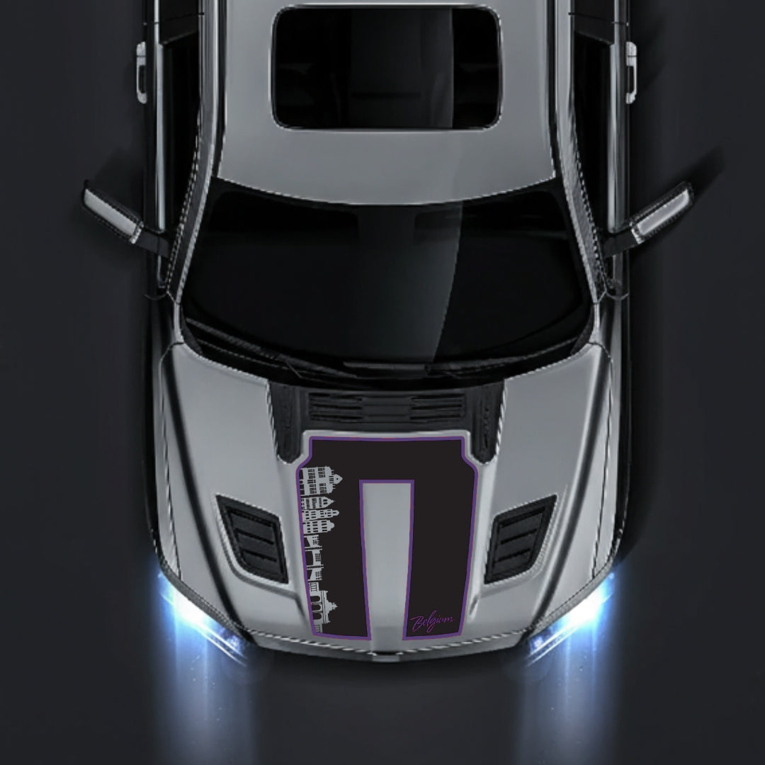 Hood Panel Decal/Sticker - Belgium Skyline - Cut - Border Graphic Kit - For Dodge RAM 1500 2019-2025 - Premium Vinyl