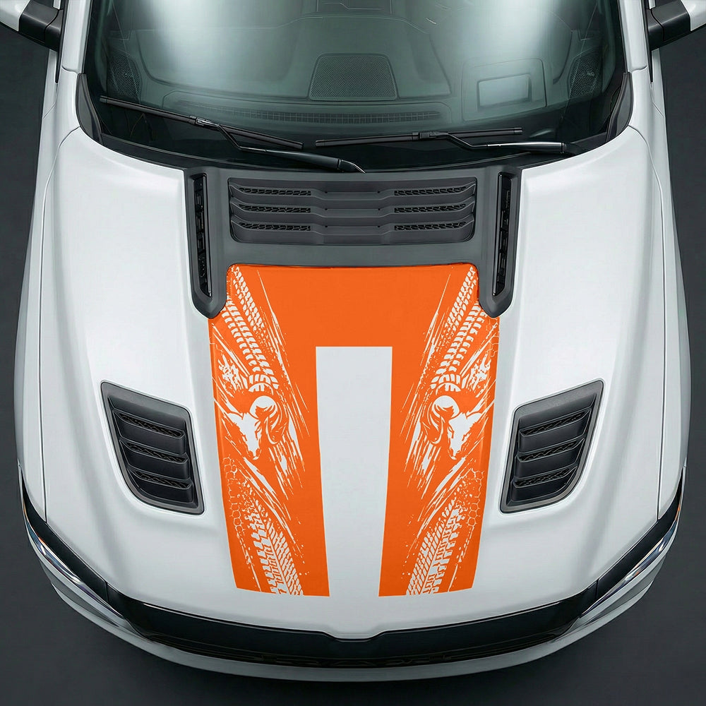 Hood Panel Decal/Sticker - Extreme Tread & Slash Ram Mascot U-Shape Graphic Kit - For Dodge Ram 2019-2025 - Premium Vinyl
