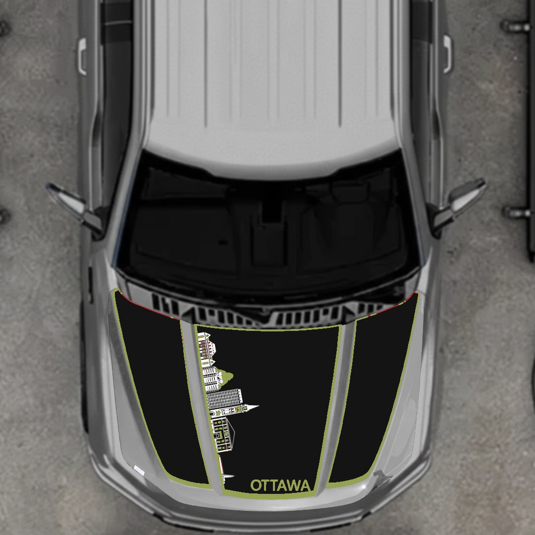 Hood Panel Decal/Sticker - Ottawa Skyline - Cut - Border Graphic Kit - For Ford F-150 2020-2026 - Premium Vinyl