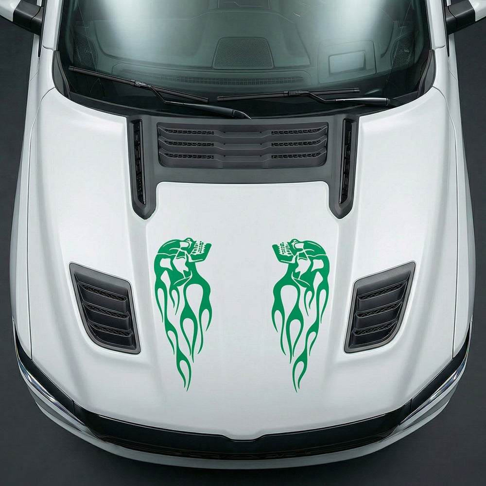 Hood Panel Decal/Sticker - Fiery Skulls Custom U-Shape - Cut Graphic Kit - For Dodge Ram 2019-2025 - Premium Vinyl