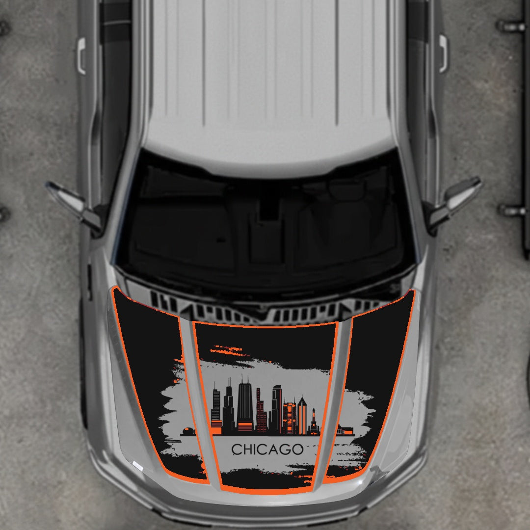 Hood Panel Decal/Sticker - Chicago - Cut - Border Graphic Kit - For Ford F-150 2020-2026 - Premium Vinyl