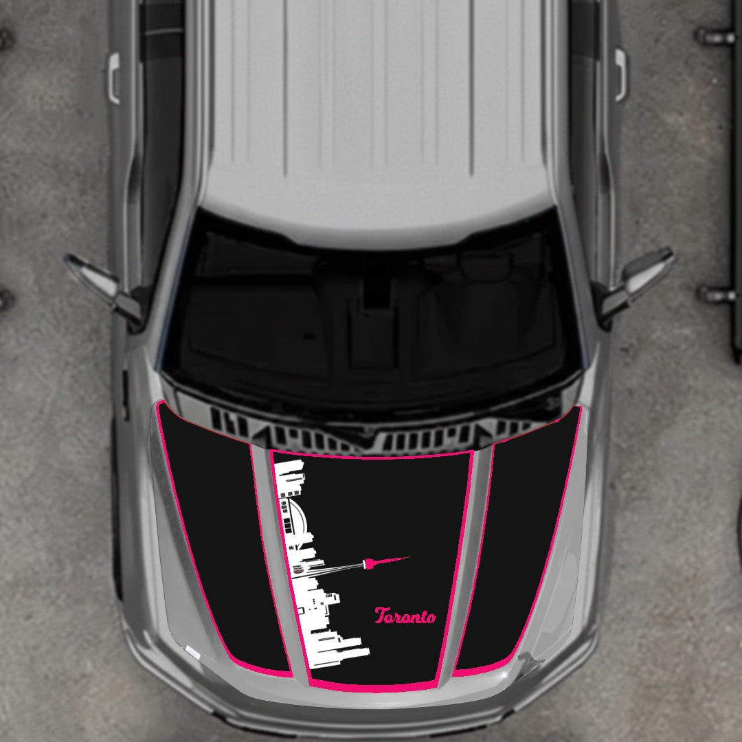 Hood Panel Decal/Sticker - Toronto Skyline - Cut - Border Graphic Kit - For Ford F-150 2020-2026 - Premium Vinyl