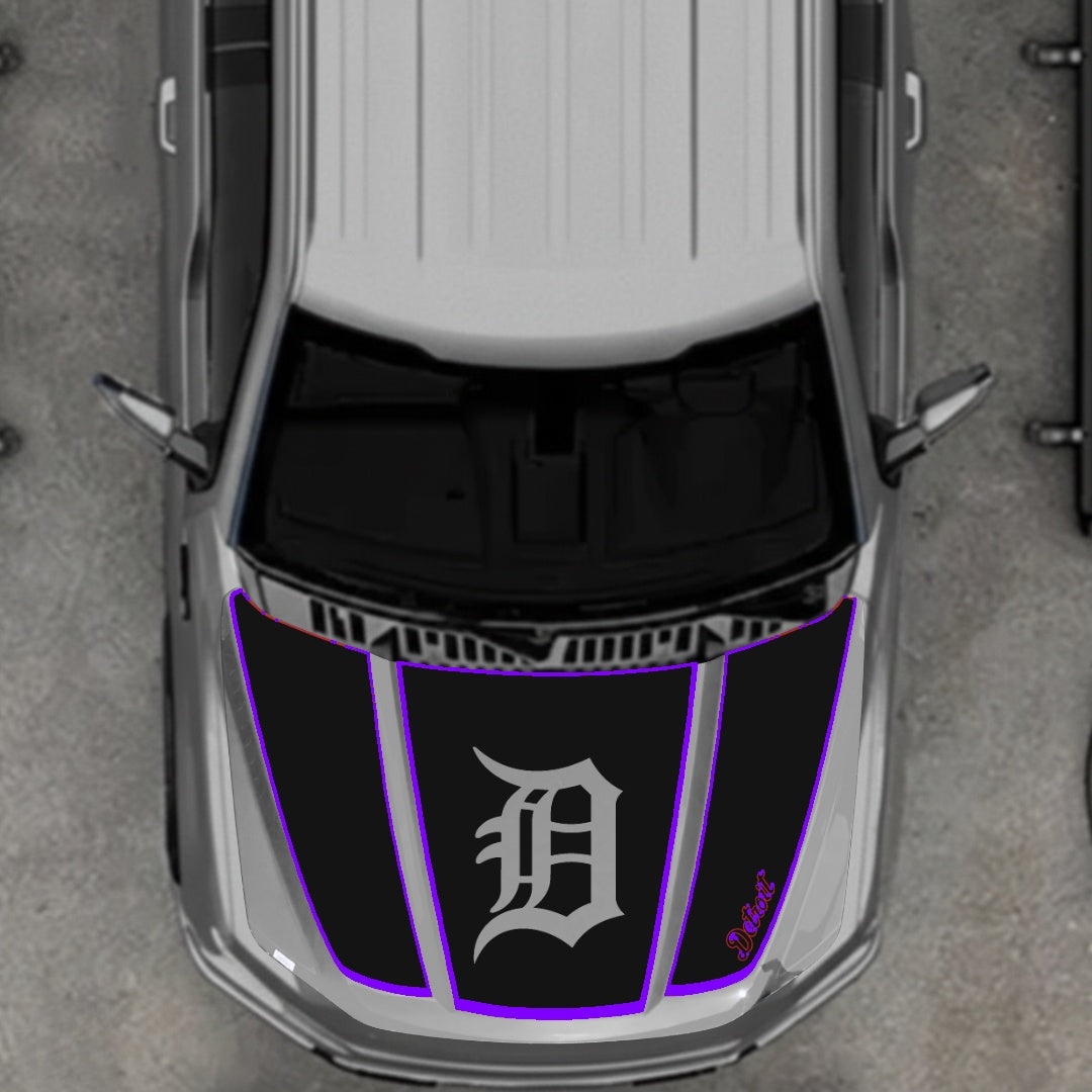 Hood Panel Decal/Sticker - Detroit Intial - Cut - Border Graphic Kit - For Ford F-150 2020-2026 - Premium Vinyl