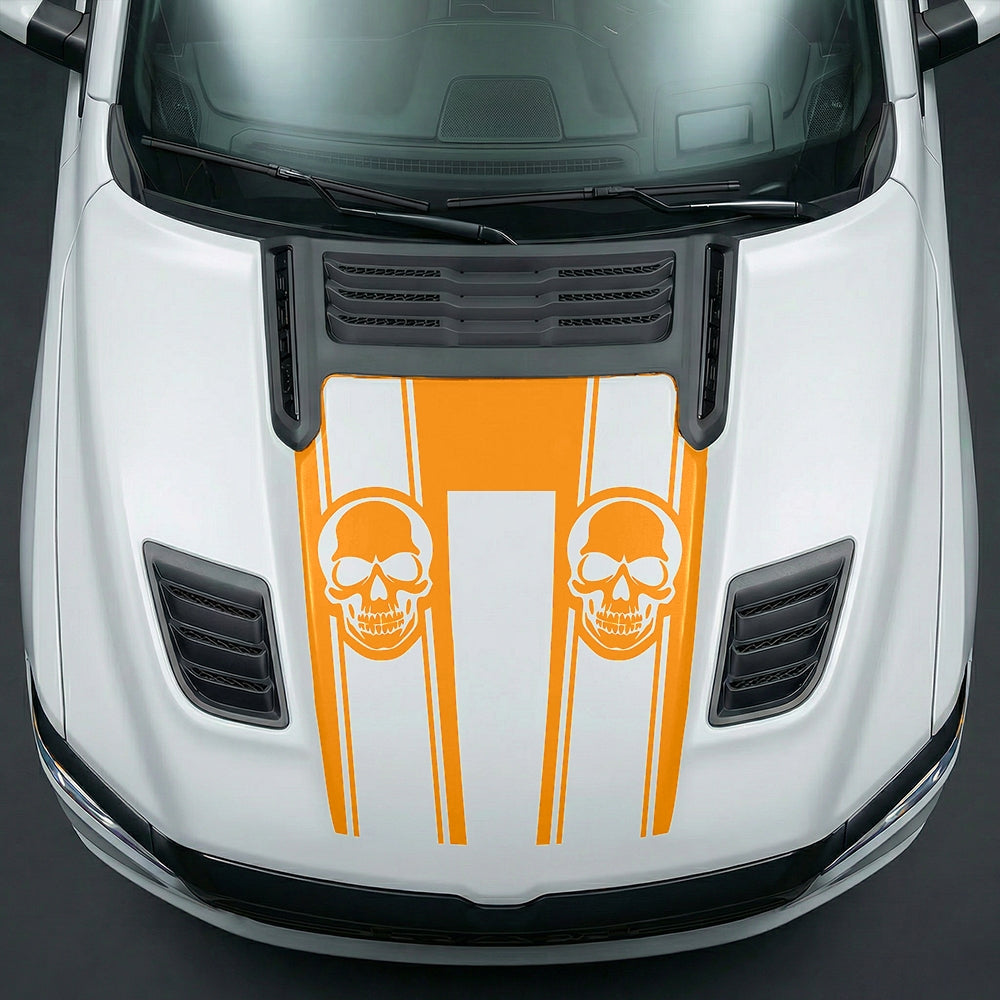 Hood Panel Decal/Sticker - Sinister Skull Racing Stripes U-Shape Graphic Kit - For Dodge Ram 2019-2025 - Premium Vinyl