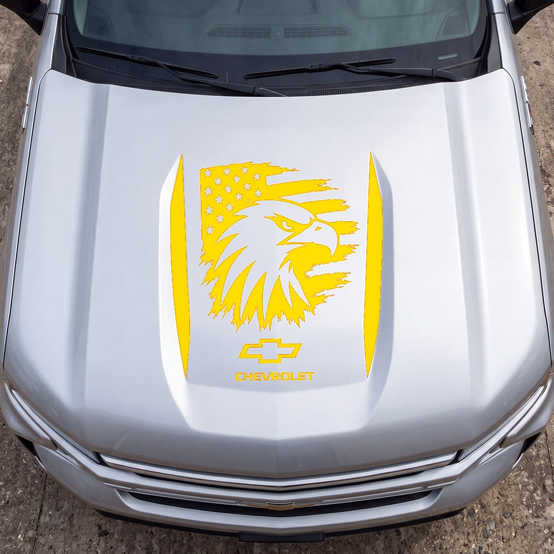 Hood Panel Decal/Sticker - Proud American Eagle Head Graphic Decal Graphic Kit - For Chevrolet Silverado 2019-2024 - Premium Vinyl