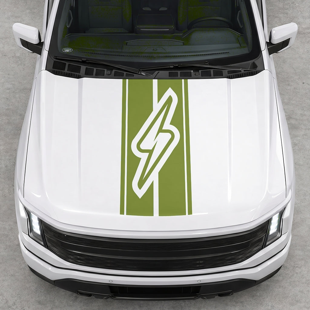Hood Panel Decal/Sticker - Triple Stripes Electric Graphic Decal Graphic Kit - For FORD F-150 2015-2020 - Premium Vinyl