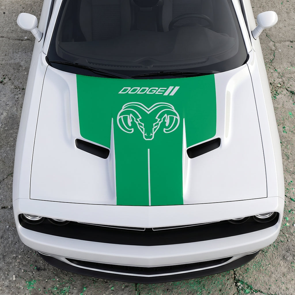 Hood Panel Decal/Sticker - Classic Ram Head Horns Up - Bold Dodge Branding Graphic Kit - For Dodge Challenger 2015-2024 - Premium Vinyl