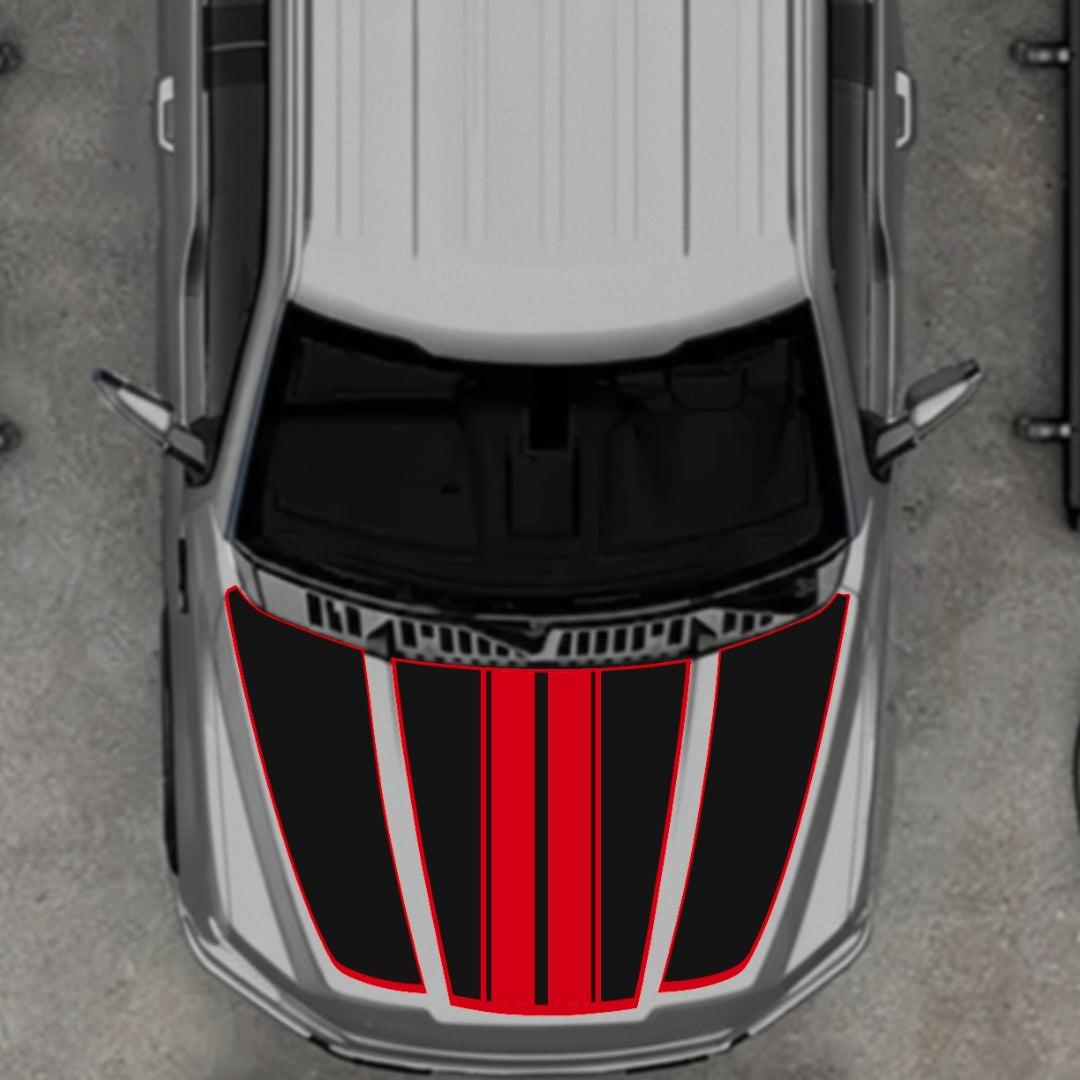 Hood Panel Decal/Sticker - Bars Style - Border Graphic Kit - For Ford F-150 2020-2026 - Premium Vinyl